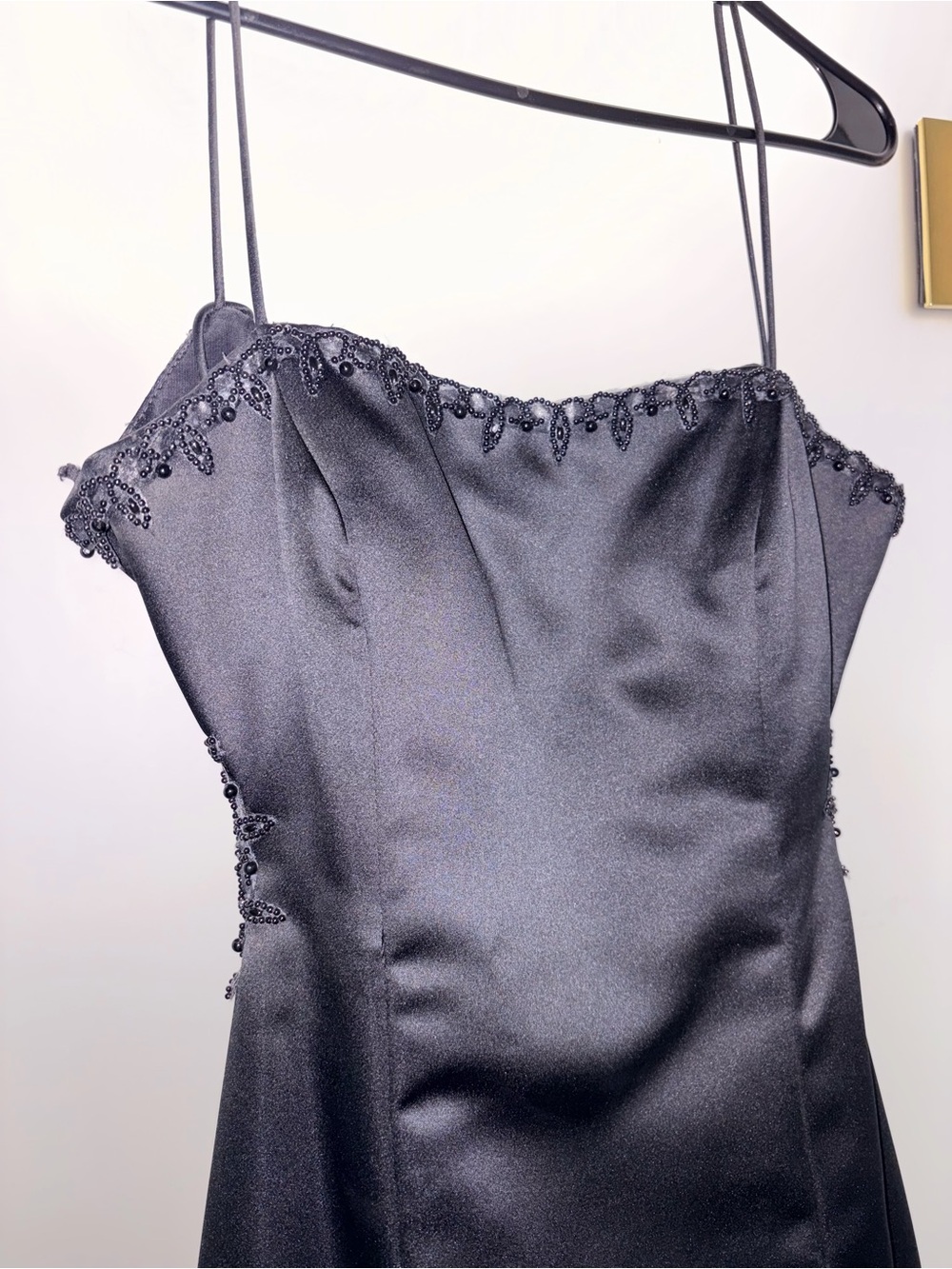 Vintage Dave & Johnny Black Strapless Satin Evening Gown/Prom Dress Size 2-4